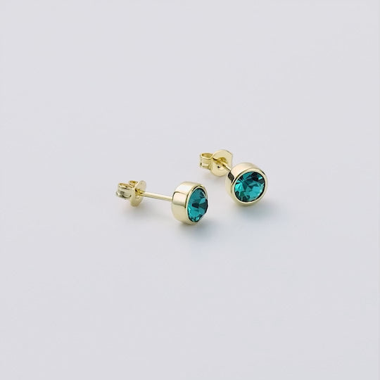 18k Gold Plated Blue Stud Earrings Created with Zircondia® Crystals