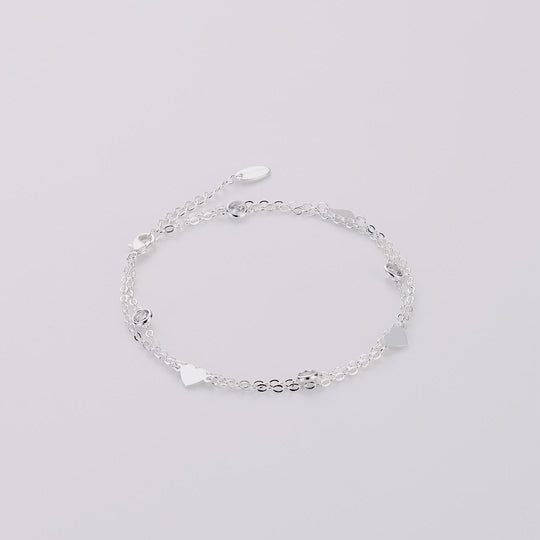 Silver Plated Layered Heart Anklet Created with Zircondia® Crystals