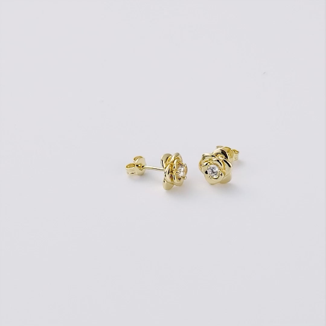 Gold Plated Rose Earrings Created with Zircondia® Crystals