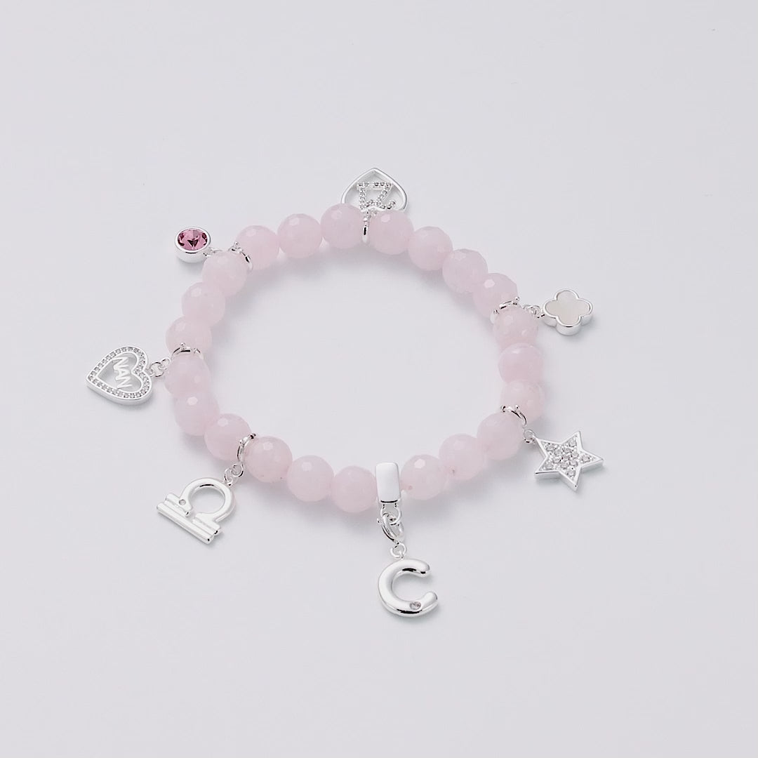 Faceted Rose Quartz Gemstone Stretch Bracelet with Option of Charms