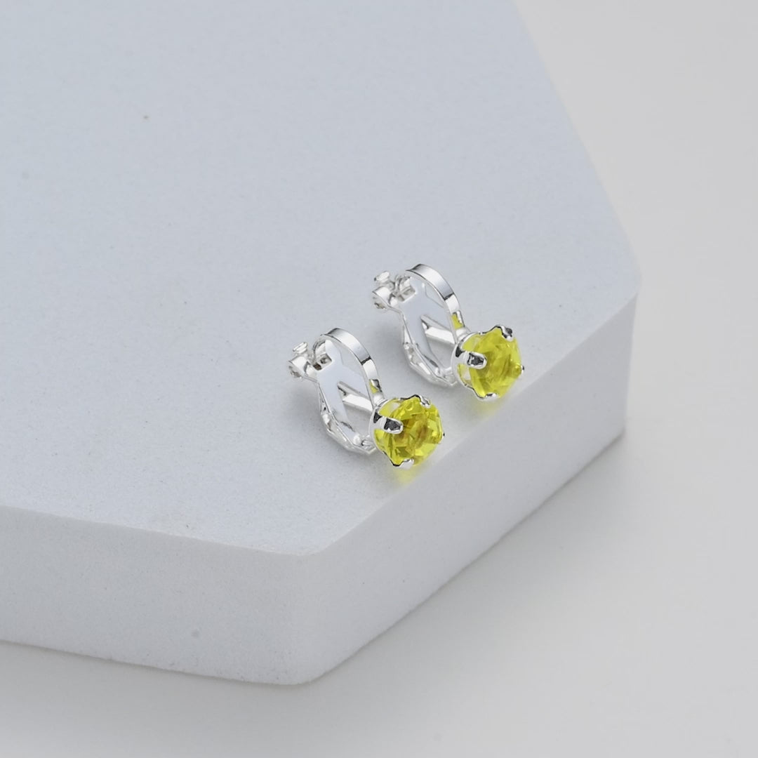 Yellow Crystal Clip On Earrings Created with Zircondia® Crystals Video