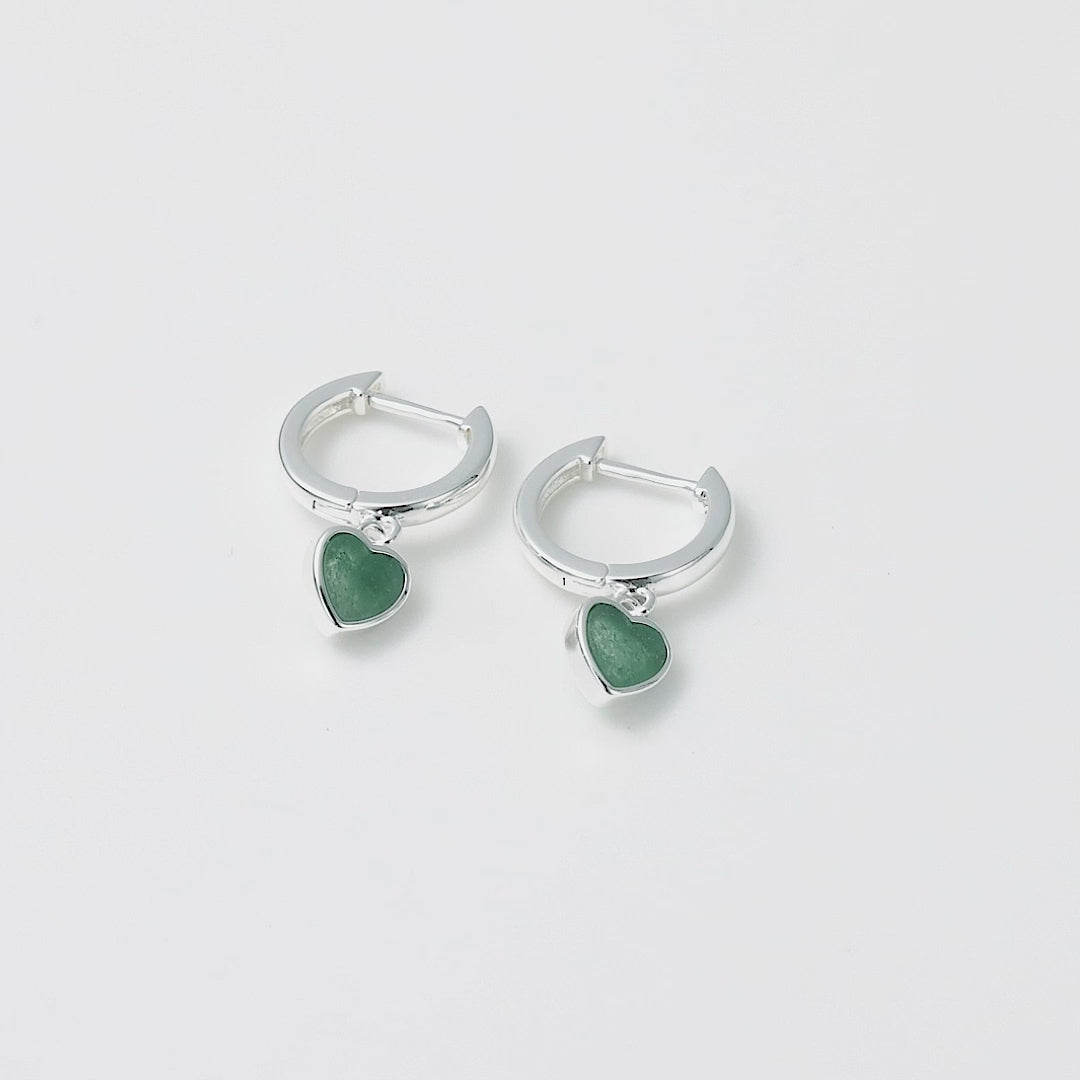 Green Aventurine Gemstone Heart Charm Hoop Earrings