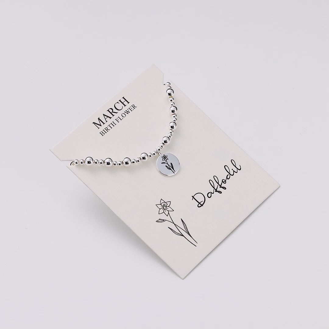 March Birth Flower Daffodil Beaded Stretch Bracelet