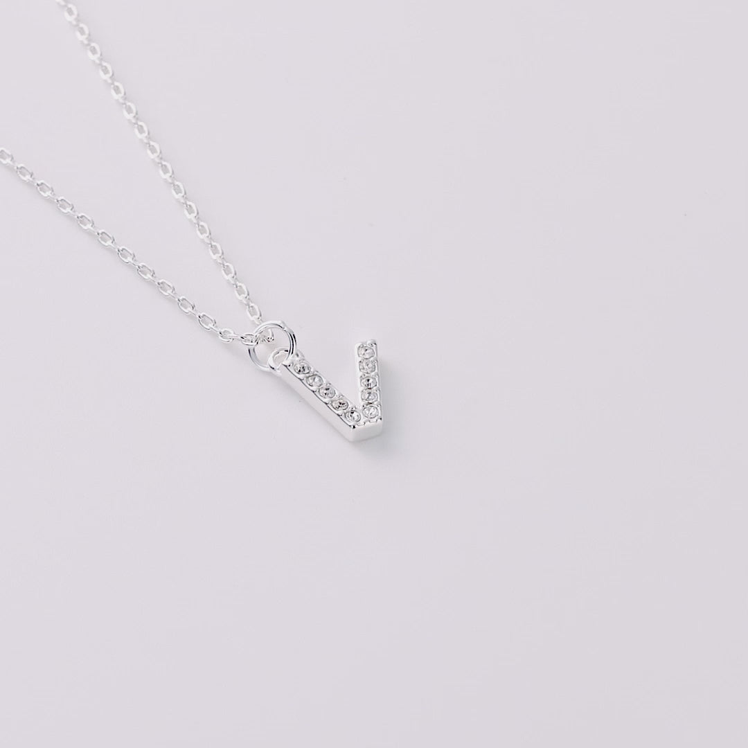 Pave Initial Necklace Letter V Created with Zircondia® Crystals