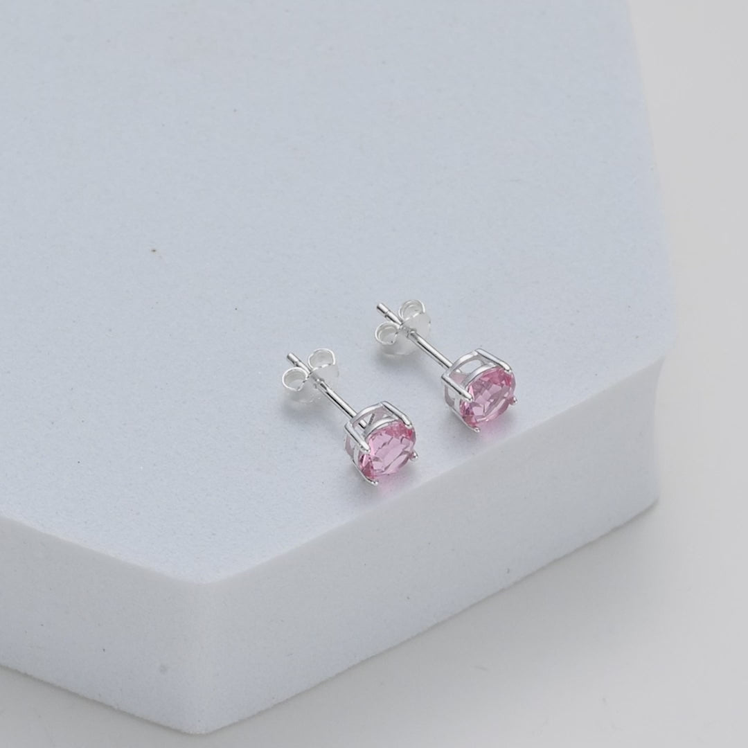 Sterling Silver Pink Earrings Created with Zircondia® Crystals Video
