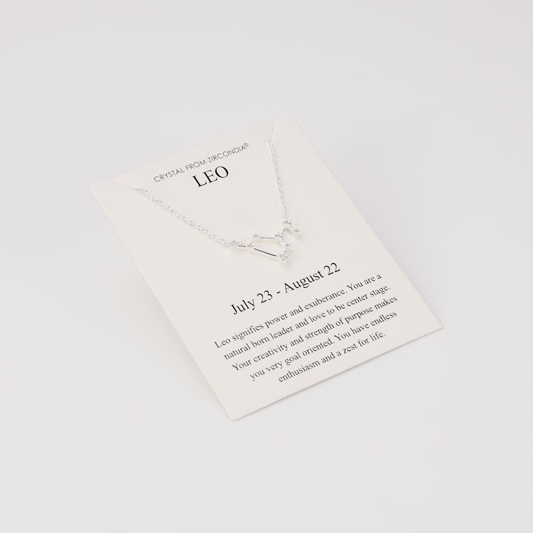 Leo Star Sign Zodiac Constellation Necklace and Quote Card with Zircondia® Crystals