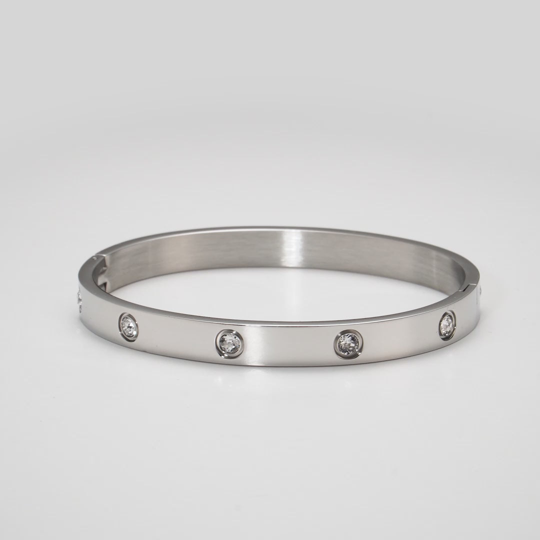 Stainless Steel Stud Bangle Created with Zircondia® Crystals