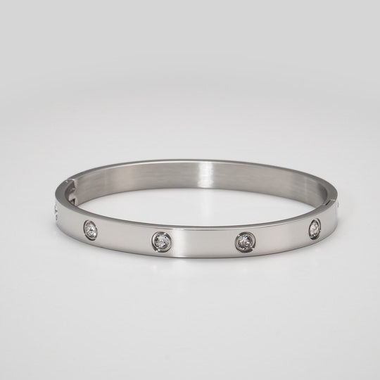 Stainless Steel Stud Bangle Created with Zircondia® Crystals (7 Inch)