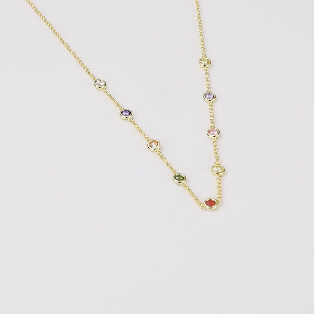 Gold Plated Multi Coloured Crystal Necklace Created with Zircondia® Crystals