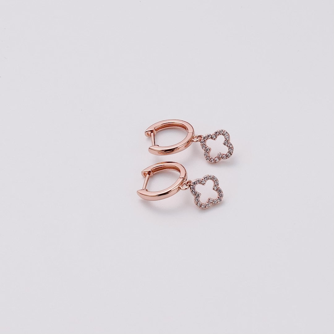 Rose Gold Plated Clover Charm Hoop Earrings Created with Zircondia® Crystals