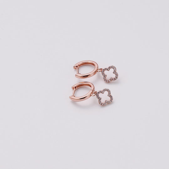 Rose Gold Plated Clover Charm Hoop Earrings Created with Zircondia® Crystals