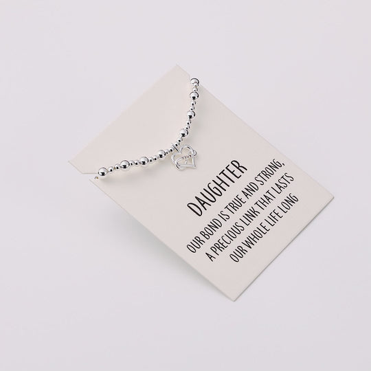 Daughter Infinity Heart Beaded Stretch Bracelet with Quote Card