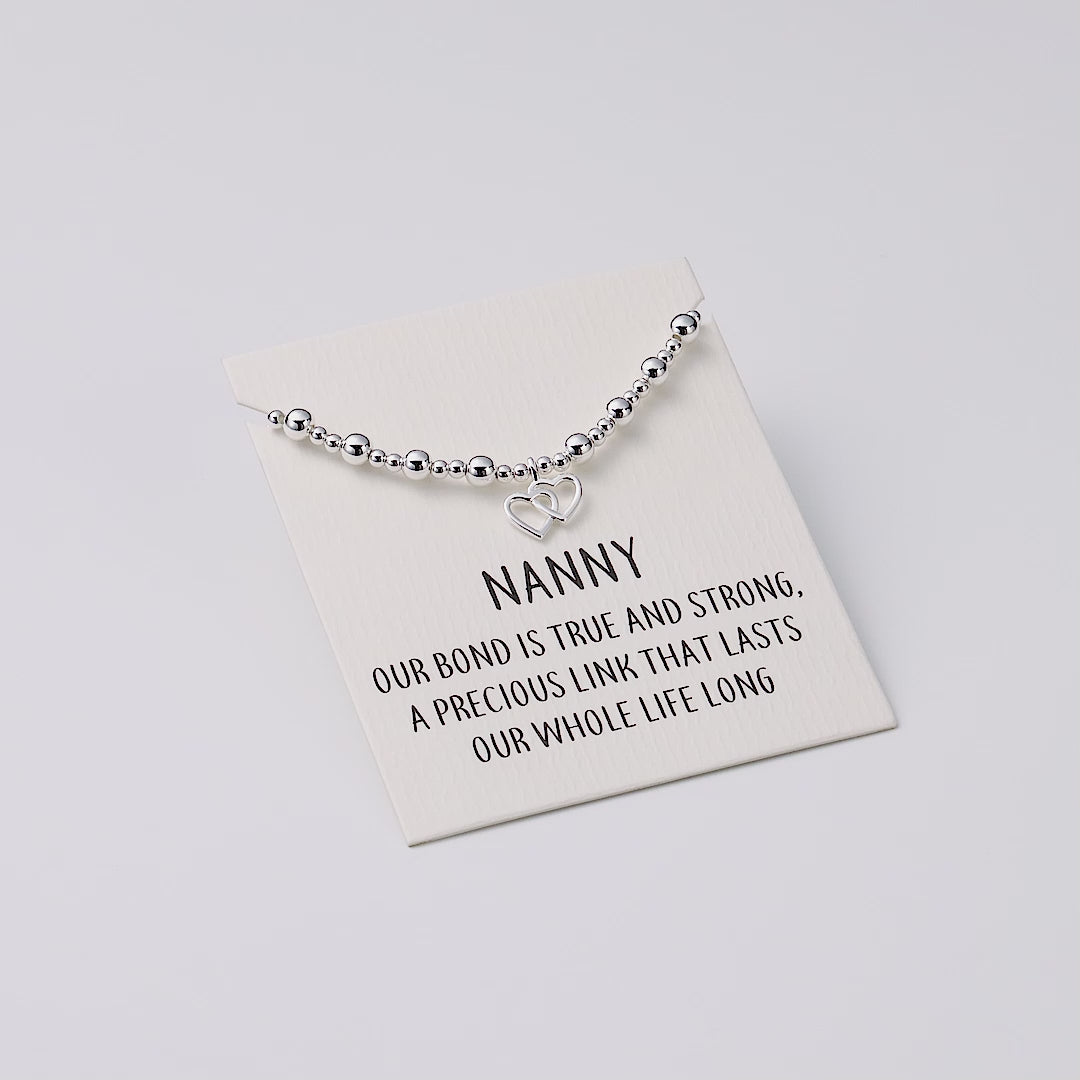 Nanny Heart Link Beaded Stretch Bracelet with Quote Card