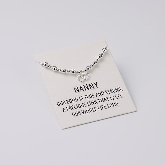 Nanny Heart Link Beaded Stretch Bracelet with Quote Card