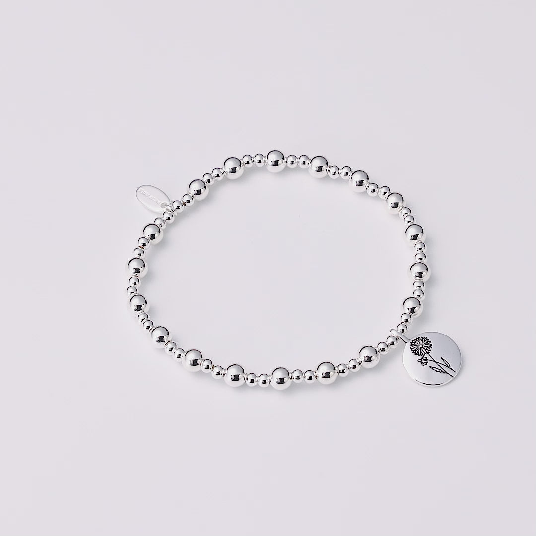 April Birth Flower Daisy Beaded Stretch Bracelet