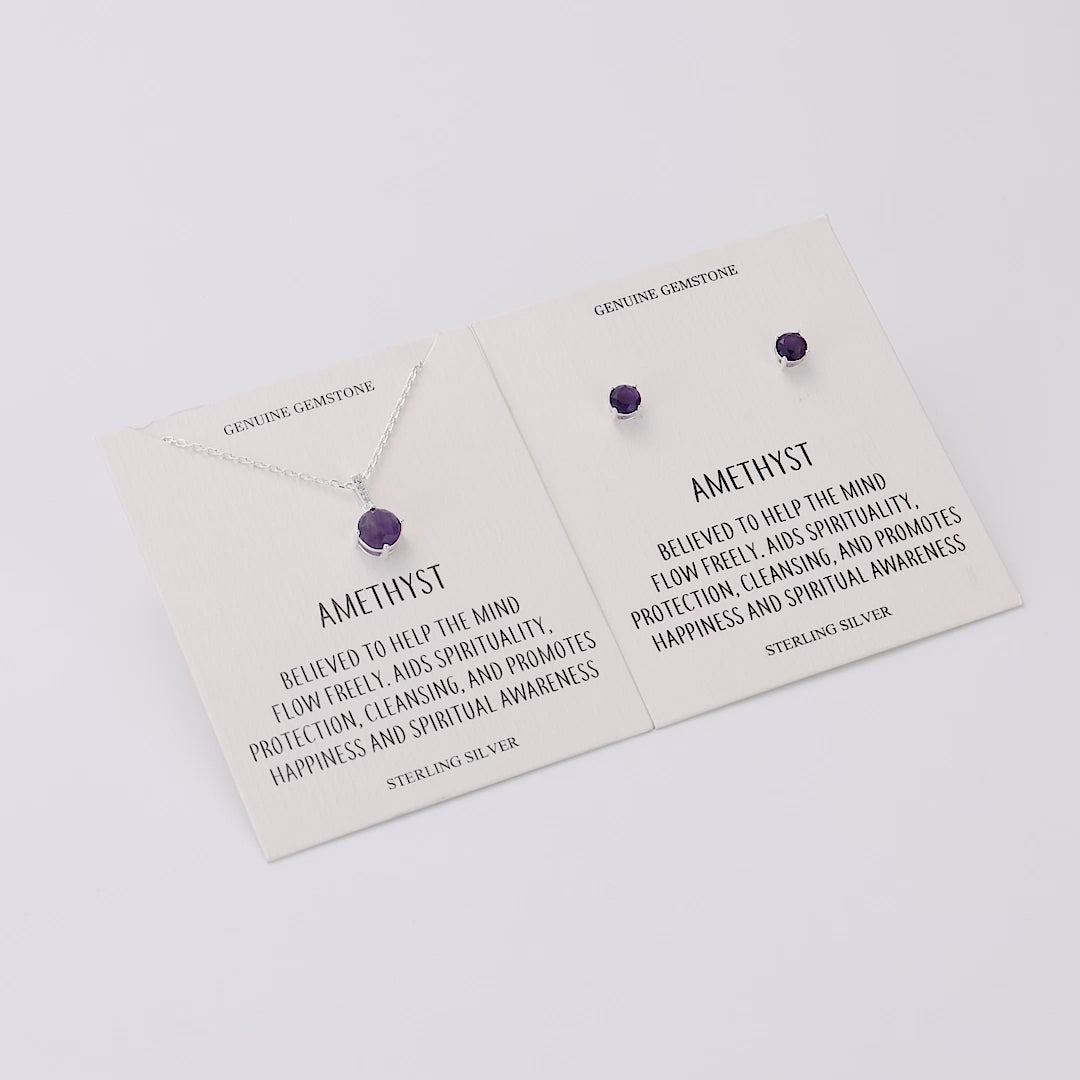 Sterling Silver Amethyst Gemstone Set with Quote Card