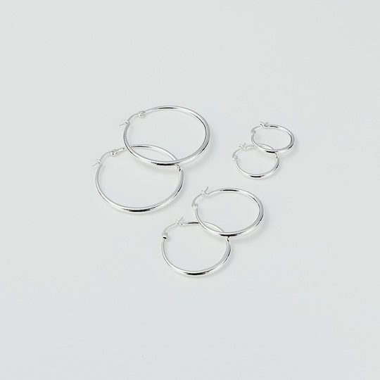Pack of 3 Silver Plated 20mm, 30mm & 40mm Hoop Earrings