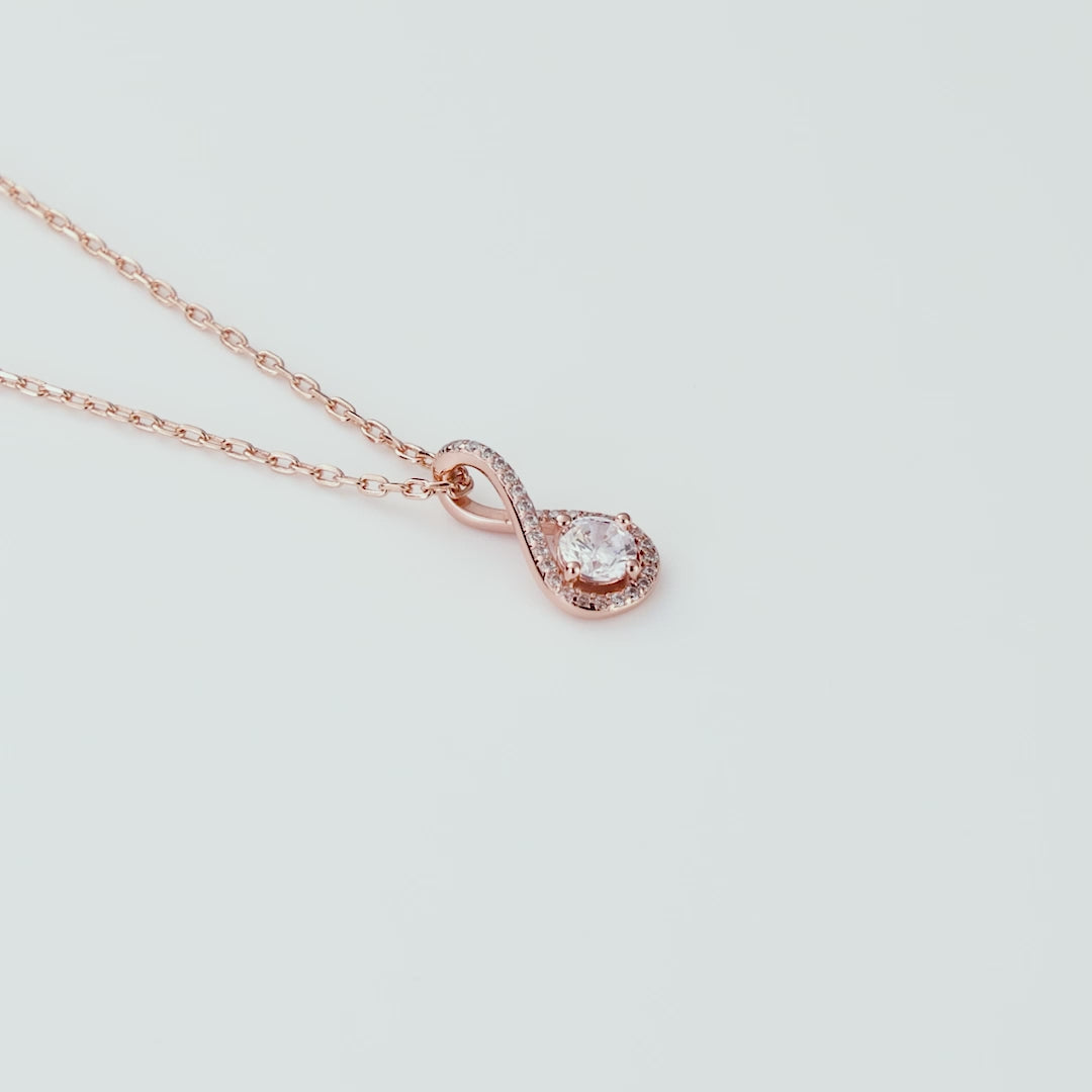 Rose Gold Plated Solitaire Twist Necklace Created with Zircondia® Crystals