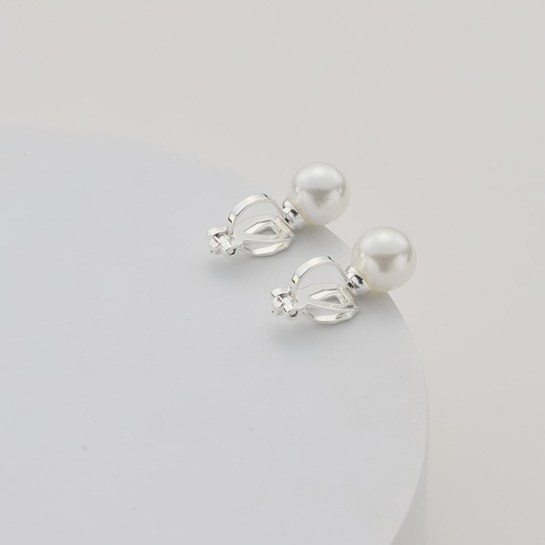 Silver Plated Pearl Clip On Earrings Video