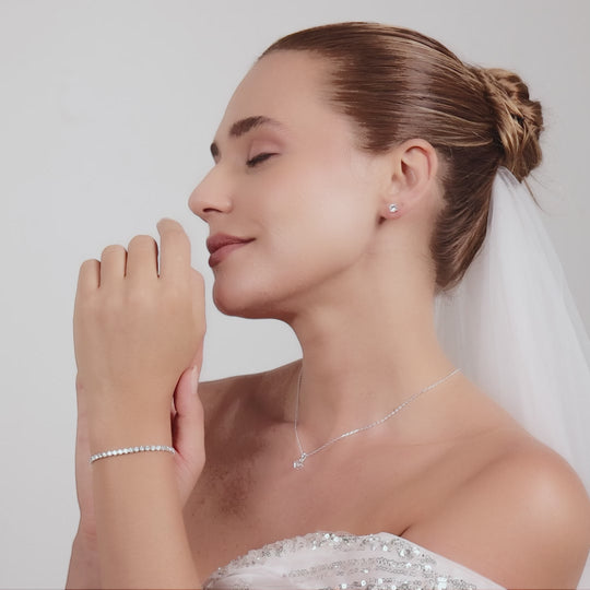 Silver Plated Solitaire Friendship Bridal Set Created with Zircondia® Crystals