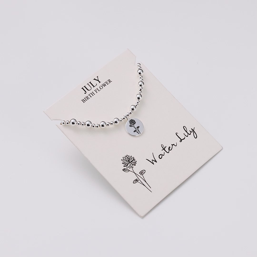July Birth Flower Water Lily Beaded Stretch Bracelet