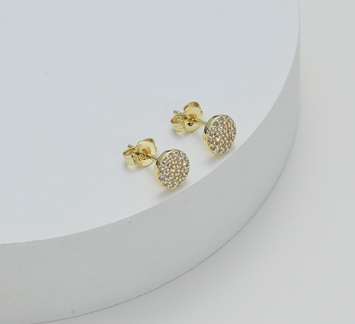 Gold Plated Pave Round Earrings Created with Zircondia® Crystals Video