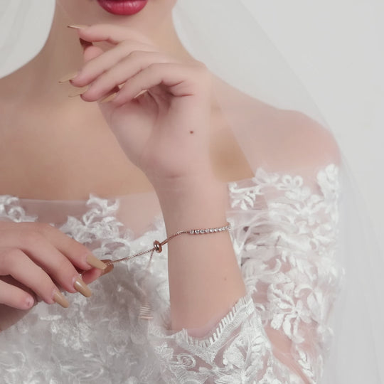 Rose Gold Plated Heart Solitaire Bridal Bracelet Created with Zircondia® Crystals