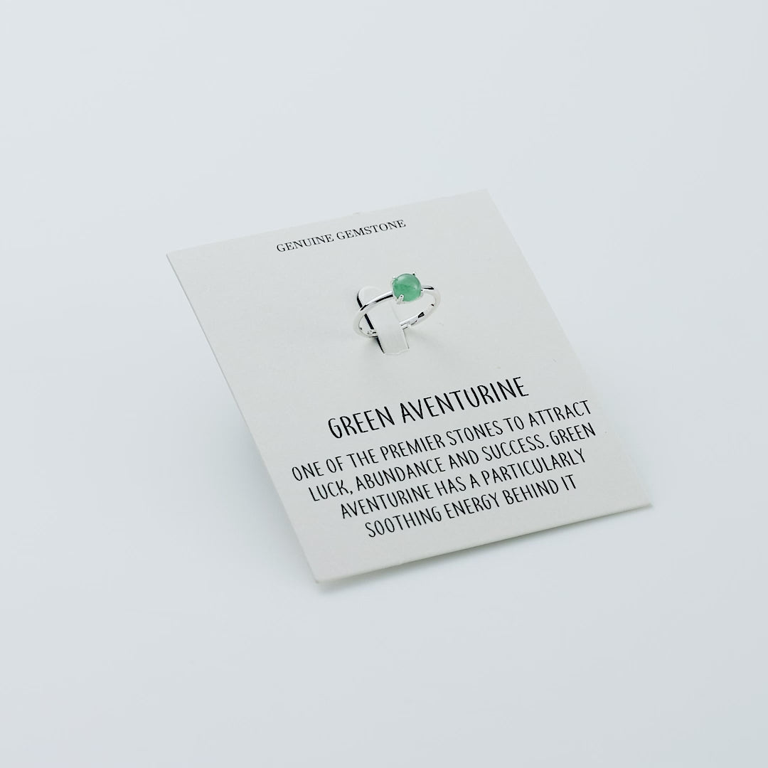 Green Aventurine Adjustable Ring with Quote Card