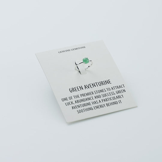Green Aventurine Adjustable Ring with Quote Card