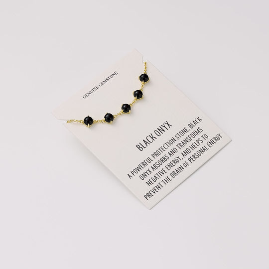 18k Gold Plated Black Onyx Gemstone Bracelet with Quote Card