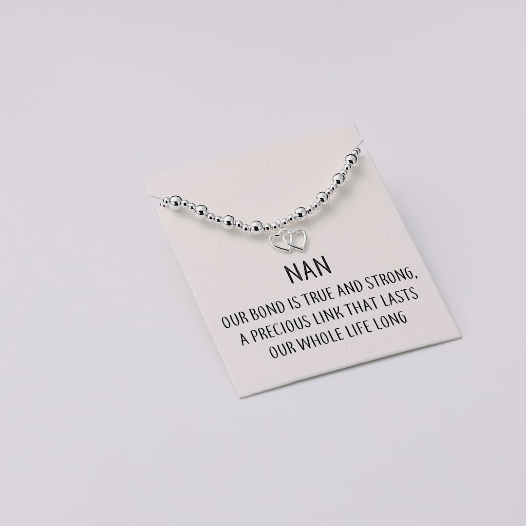 Nan Heart Link Beaded Stretch Bracelet with Quote Card