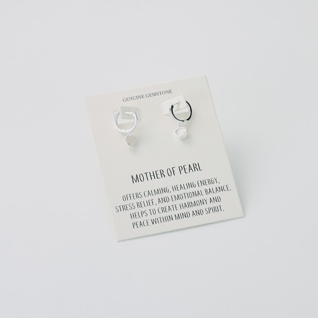 Mother of Pearl Gemstone Heart Charm Hoop Earrings with Quote Card