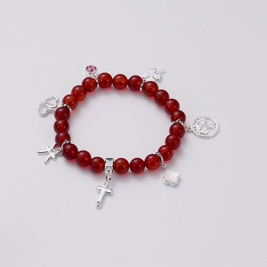 Carnelian Gemstone Stretch Bracelet with Option of Charms