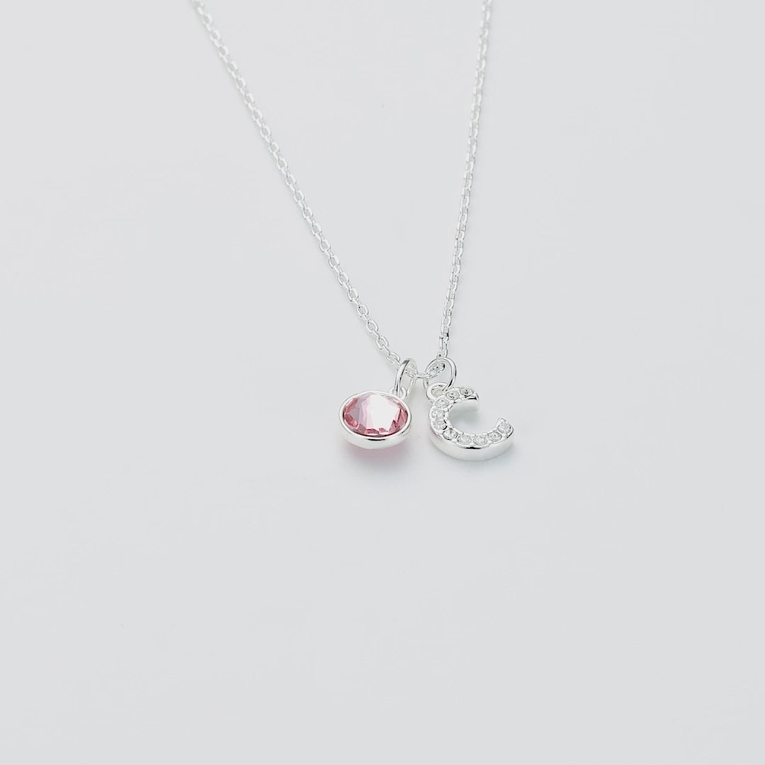 Pave Initial C Necklace with Birthstone Charm Created with Zircondia® Crystals
