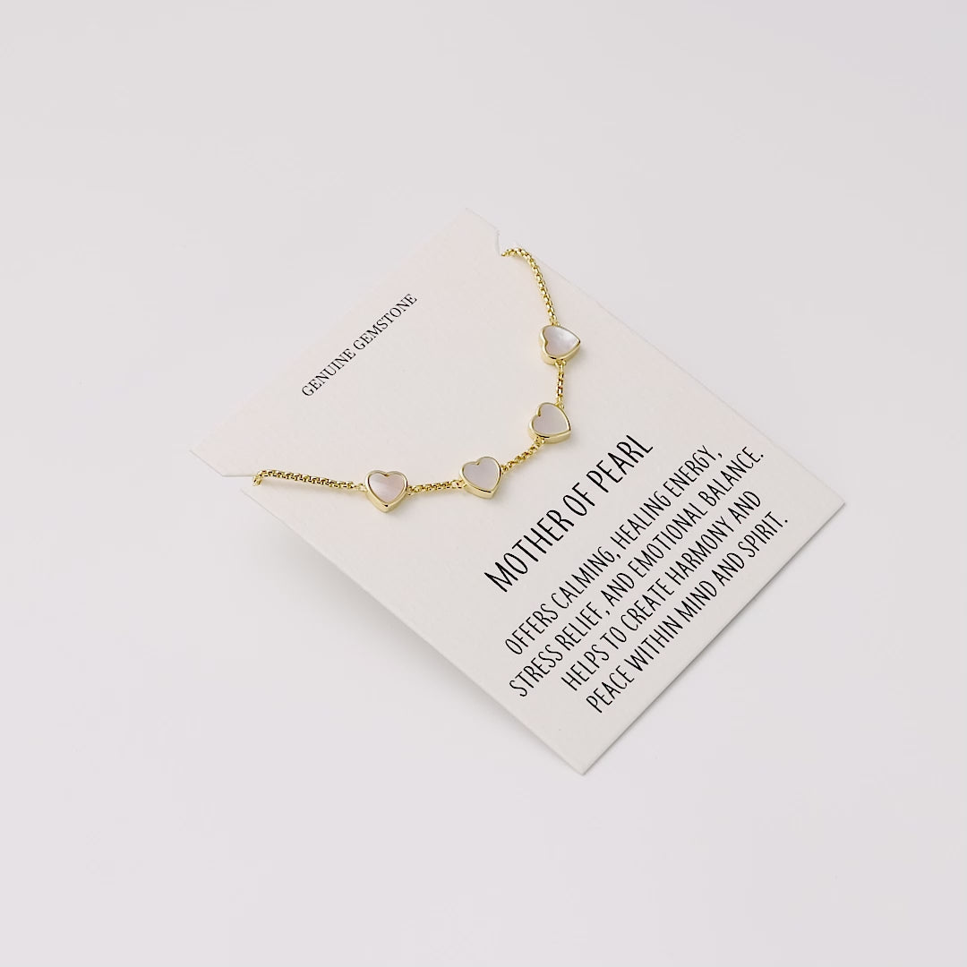 18k Gold Plated Mother of Pearl Gemstone Multi Heart Friendship Slider Bracelet with Quote Card