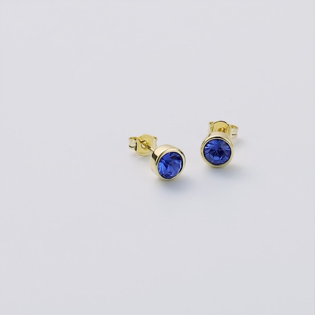 18k Gold Plated Dark Blue Stud Earrings Created with Zircondia® Crystals