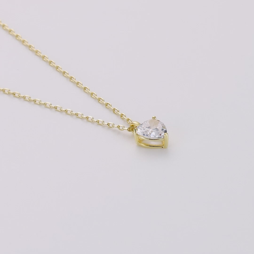 Gold Plated Heart Solitaire Necklace Created with Zircondia® Crystals