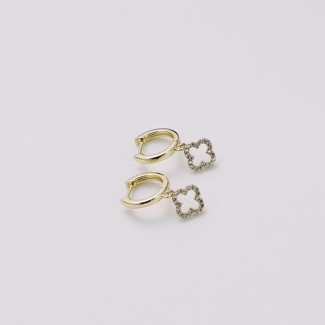 Gold Plated Clover Charm Hoop Earrings Created with Zircondia® Crystals