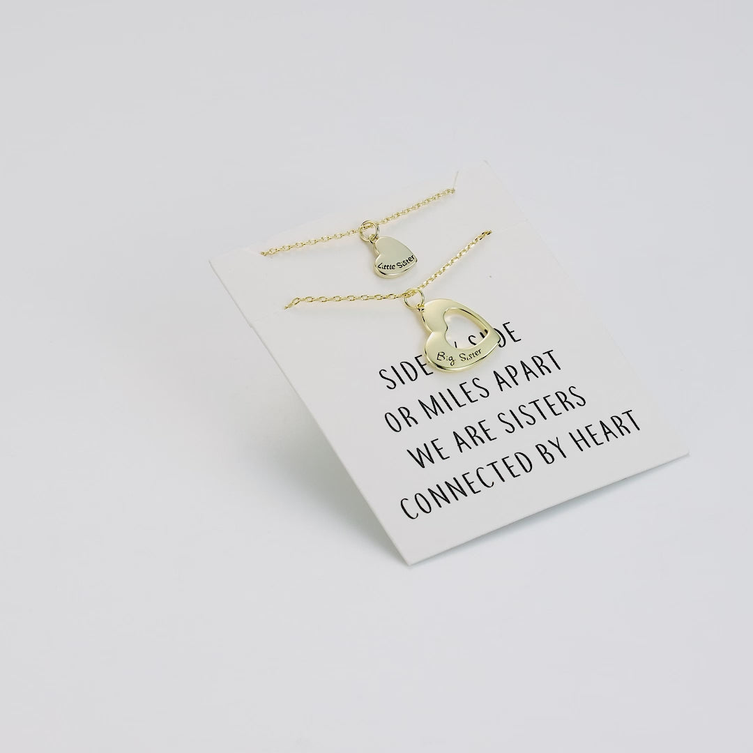 Gold Plated Big Sister and Little Sister Necklace Set with Quote Card