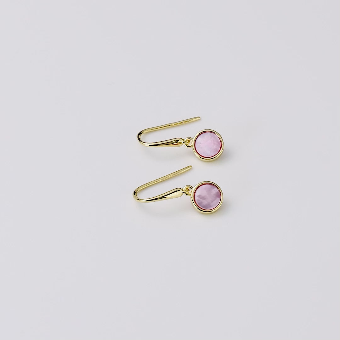 18k Gold Plated Pink Mother of Pearl Drop Earrings