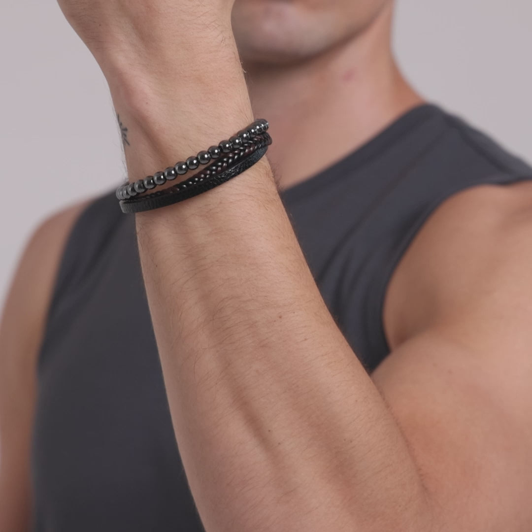 Men's Genuine Leather Hematite Bracelet Video