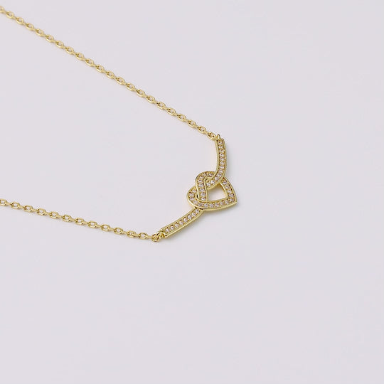 18k Gold Plated Heart Knot Necklace Created with Zircondia® Crystals