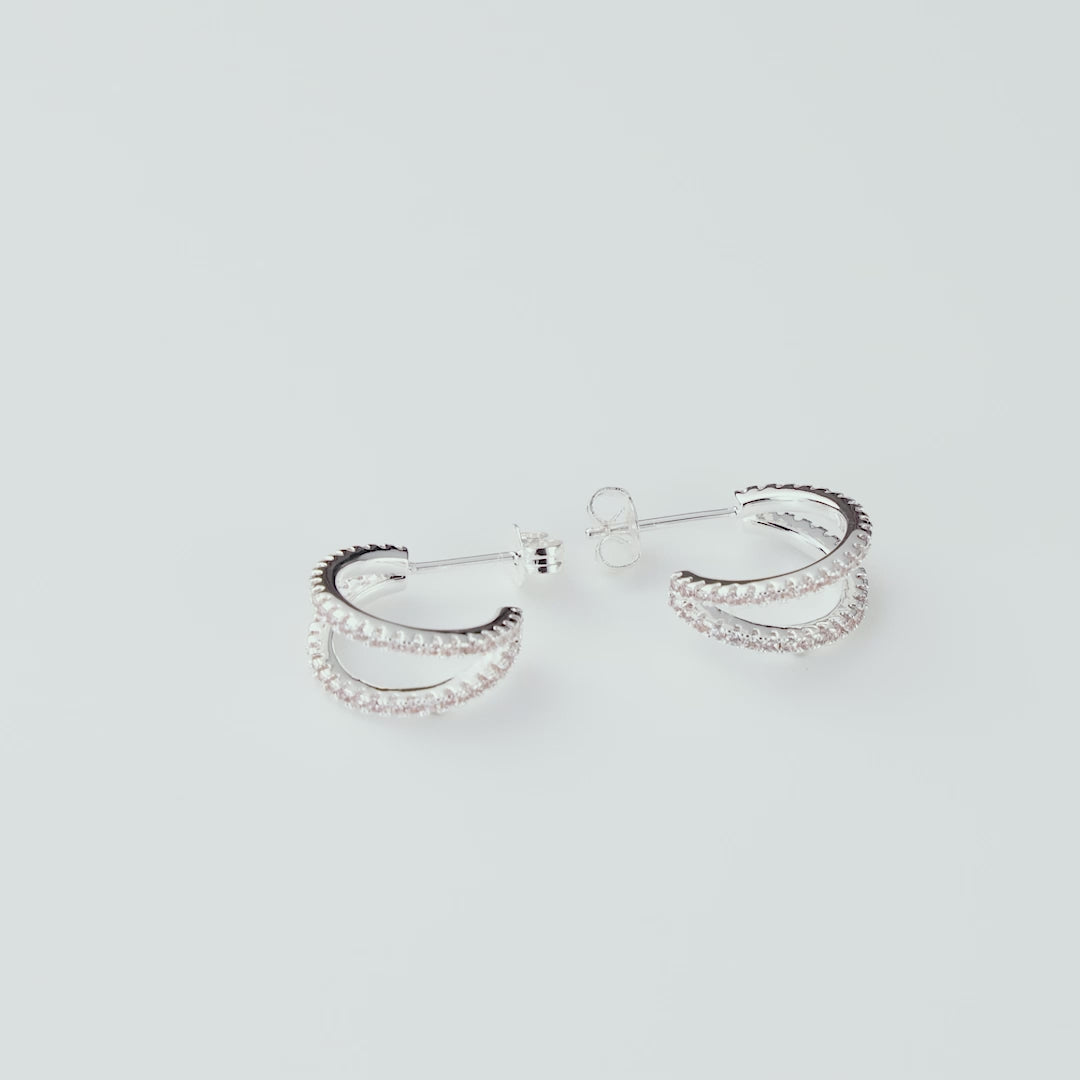 Silver Plated Split Hoop Earrings Created with Zircondia® Crystals