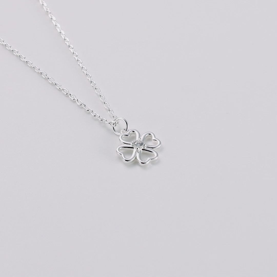 Sterling Silver Clover Necklace Created with Zircondia® Crystals