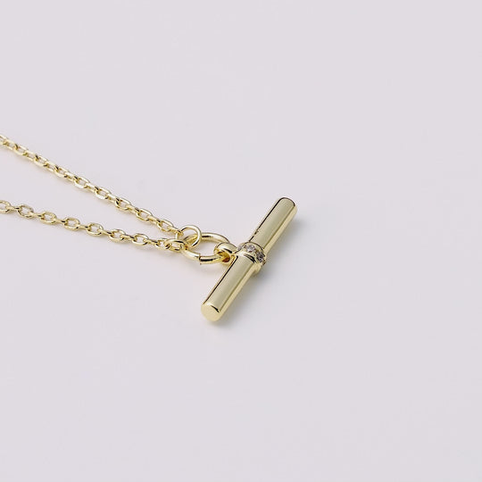 18k Gold Plated T-Bar Necklace Created with Zircondia® Crystals
