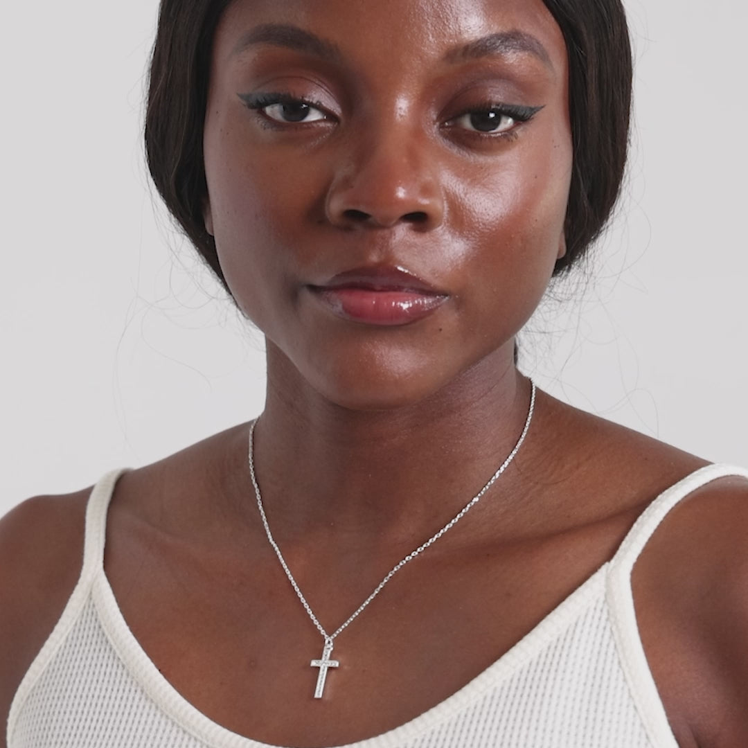 Silver Plated Pave Cross Necklace Created with Zircondia® Crystals Video