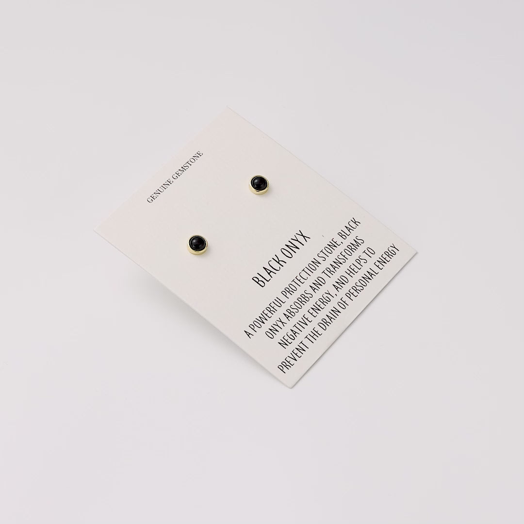 18k Gold Plated Black Onyx Stud Earrings with Quote Card