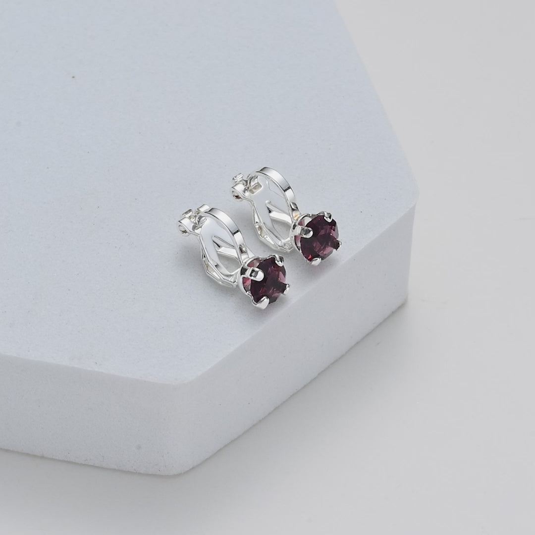 Purple Crystal Clip On Earrings Created with Zircondia® Crystals Video