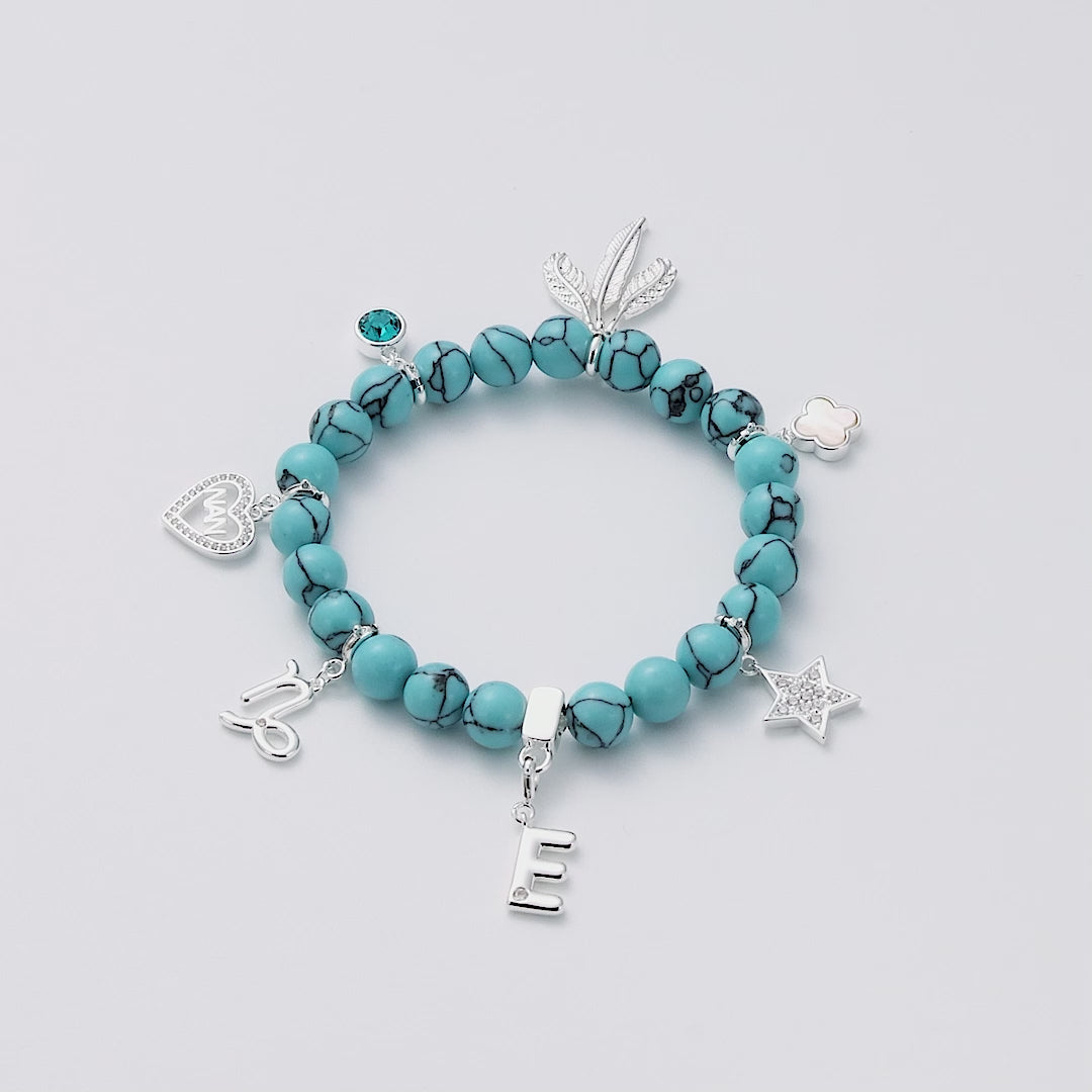 Synthetic Turquoise Gemstone Stretch Bracelet with Option of Charms