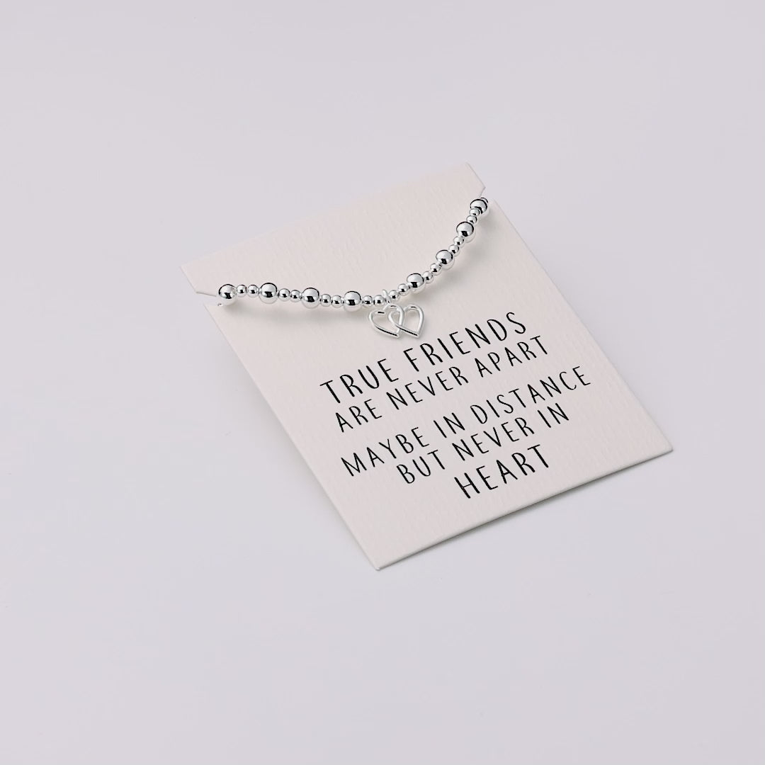 Heart Link Beaded Stretch True Friends Bracelet with Quote Card